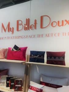 Acrylic cutout leters on a wall reading My Billet Doux.