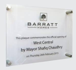 An engraved Perspex plaque.