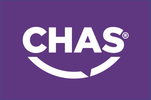 The CHAS logo in white on a purple background.