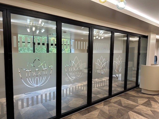 Frosted window graphics for office privacy in york