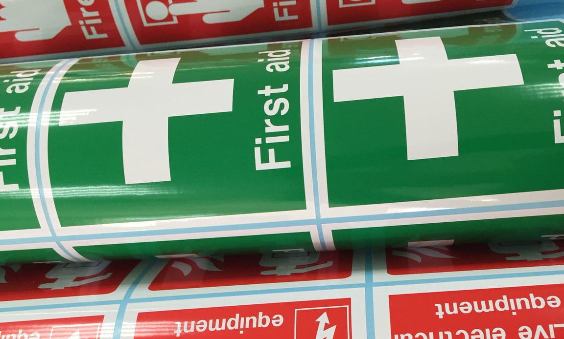 Green First Aid Sign and Fire Safety Sign